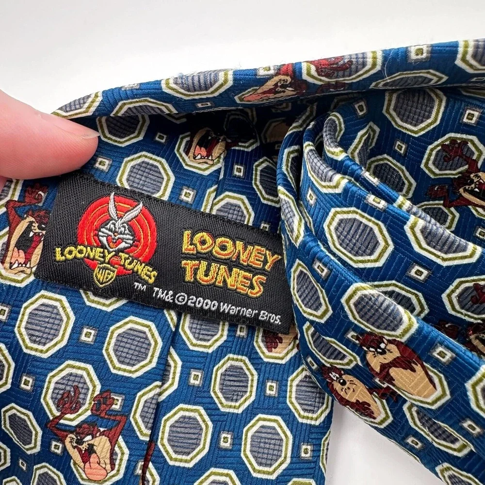 Looney Tunes Pointed Necktie Blue Brown Tasmanian Devil‎ Classic TAZ
